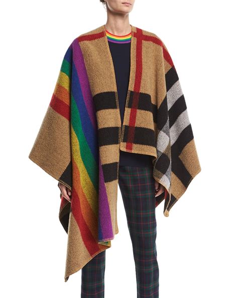 burberry poncho cape black|Burberry rainbow vintage check poncho.